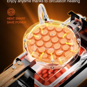 PYY Bubble Waffle Maker - Commercial Egg Puff Waffle Iron Machine, 1500W 122-482℉ Electric Stainless Steel Hong Kong, 30 Egg Cones | 180° Rotating| Black Non-stick Coating | Crumb Tray | Wooden Handle