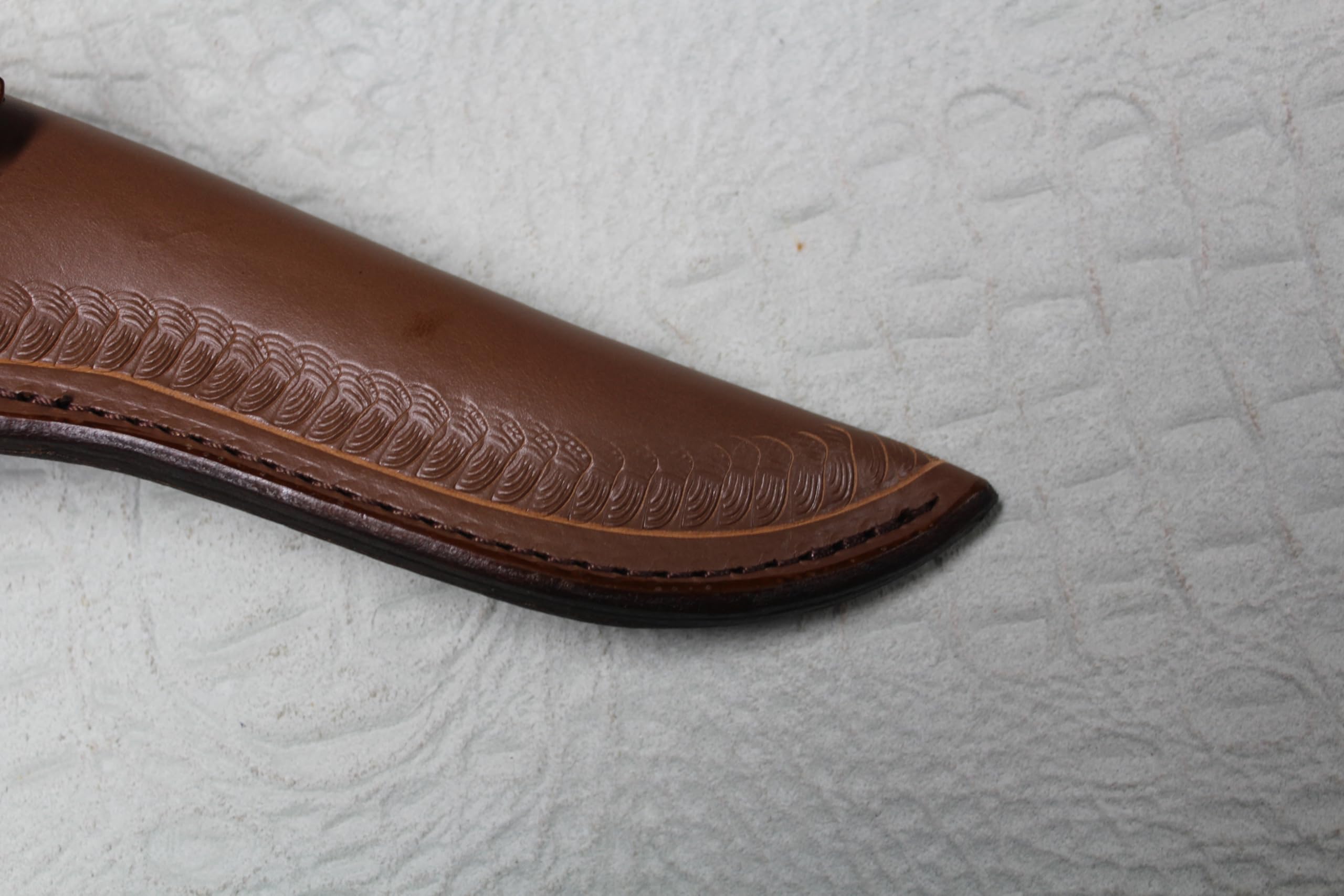 CARL THOMAS LEATHERS. Custom Leather Knife Sheath Made to Fits Buck 119 Knife, Fixed Blade Knife Holder, Light Brown, Sheath Only