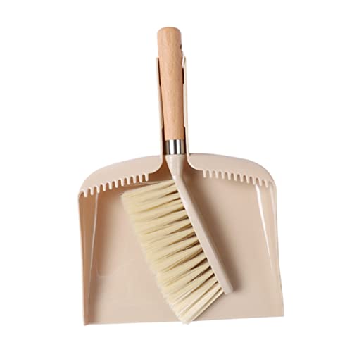 HOMOCONO 1 Set 2pcs Desktop Dustpan Cleaning Broom Small Cleaning Brush Tiny Broom Dustpan Kit Computer Cleaner Couch Cleaner Mini Brush Home Cleaning Accessory Pet Hair Broom Wooden Beige