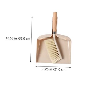 HOMOCONO 1 Set 2pcs Desktop Dustpan Cleaning Broom Small Cleaning Brush Tiny Broom Dustpan Kit Computer Cleaner Couch Cleaner Mini Brush Home Cleaning Accessory Pet Hair Broom Wooden Beige