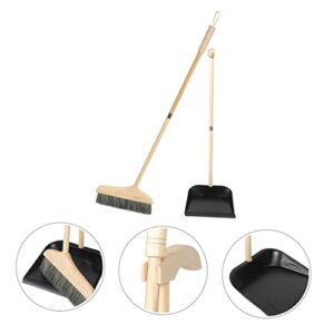 Outanaya 1 Set Standing Dustpan Long Handle Dustpan Garbage Wooden Office Decor Stainless Steel