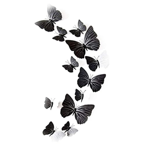 12 Pieces 3D Butterfly Stickers Fashion Design DIY Wall Decoration Butterfly Wall Decals for House Decoration-Black Style