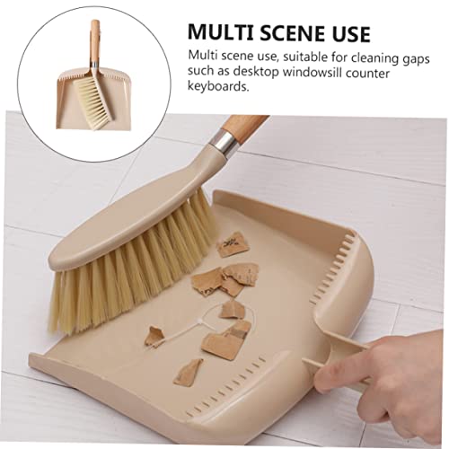 Outanaya 1 Set 2pcs Desktop Dustpan Mini Cleaning Brush Desktop Sweep Cleaning Brush Mini Hand Broom Table Clean Broom Brush Crumb Sweeper Cleaning Kit Table Broom Mini Broom Wooden Beige