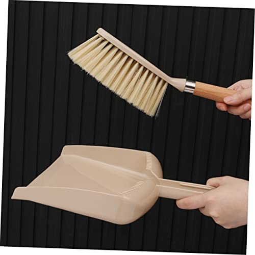 Outanaya 1 Set 2pcs Desktop Dustpan Mini Cleaning Brush Desktop Sweep Cleaning Brush Mini Hand Broom Table Clean Broom Brush Crumb Sweeper Cleaning Kit Table Broom Mini Broom Wooden Beige