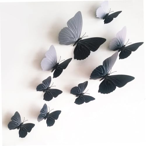 12 Pieces 3D Butterfly Stickers Fashion Design DIY Wall Decoration Butterfly Wall Decals for House Decoration-Black Style