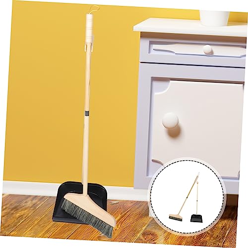 Outanaya 1 Set Standing Dustpan Long Handle Dustpan Garbage Wooden Office Decor Stainless Steel