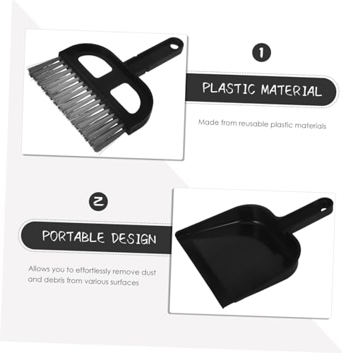 CONGARTENO 1 Set Broom Dustpan Set Brooms Car Automotive Detailing Brush Convenient Mini Broom and Dustpan Desk Cleaner Brush Small Cleaning Brush Dust Pan Cleaning Tool Plastic Black