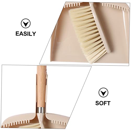 HOMOCONO 1 Set 2pcs Desktop Dustpan Cleaning Broom Small Cleaning Brush Tiny Broom Dustpan Kit Computer Cleaner Couch Cleaner Mini Brush Home Cleaning Accessory Pet Hair Broom Wooden Beige