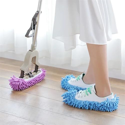 Gwroyx Cleaning Slippers Shoes Cloth Mopping Shoes Home Floor Washable Cleaning Microfiber Cloth(Blue)