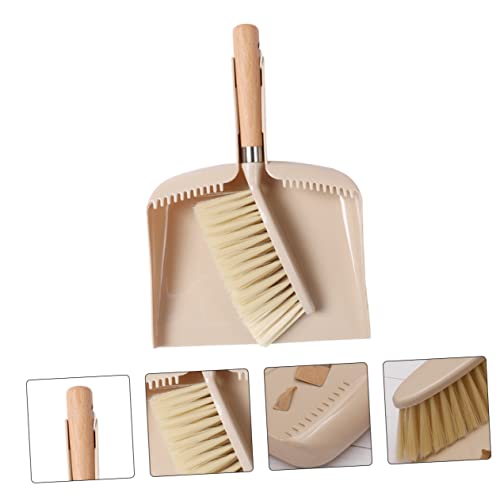 HOMOCONO 1 Set 2pcs Desktop Dustpan Cleaning Broom Small Cleaning Brush Tiny Broom Dustpan Kit Computer Cleaner Couch Cleaner Mini Brush Home Cleaning Accessory Pet Hair Broom Wooden Beige