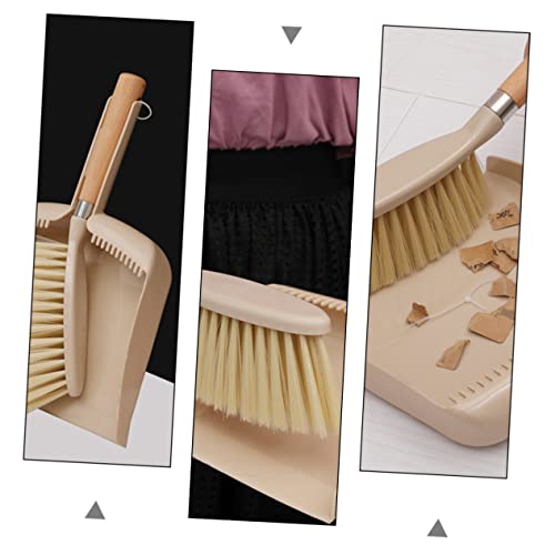 HOMOCONO 1 Set 2pcs Desktop Dustpan Cleaning Broom Small Cleaning Brush Tiny Broom Dustpan Kit Computer Cleaner Couch Cleaner Mini Brush Home Cleaning Accessory Pet Hair Broom Wooden Beige