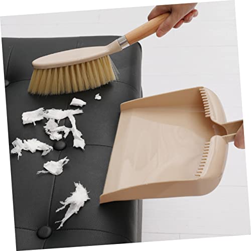 Outanaya 1 Set 2pcs Desktop Dustpan Mini Cleaning Brush Desktop Sweep Cleaning Brush Mini Hand Broom Table Clean Broom Brush Crumb Sweeper Cleaning Kit Table Broom Mini Broom Wooden Beige