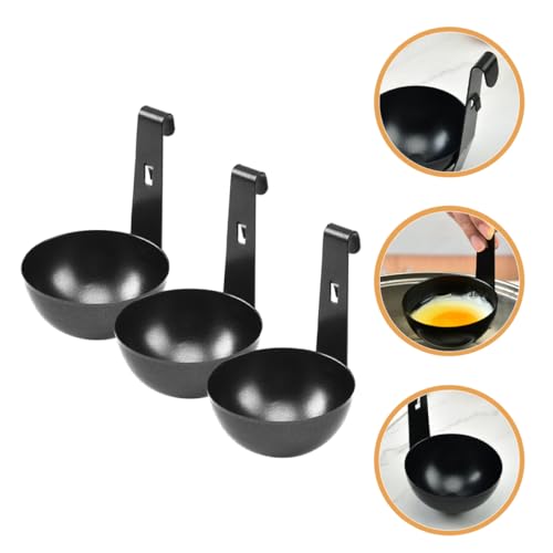 GRIRIW 3pcs Stainless Steel Egg Cooker Egg Poacher Egg Poaching Egg Shaper for Frying Pan Breakfast Griddle Egg Holder for Boiled Eggs Egg Maker Machine Egg Boiler for Eggs Egg Cup Black