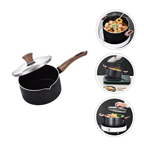 HOLIDYOYO Pot Stainless Cookware Pastel Milk Pan Coffee Heater Butter Coffee Milk Warmer Soup Bowls with Lids Milk Coffee Candy Creamer Fruit Dip Work on Outdoor Cookware Wood Black