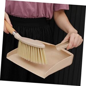 Outanaya 1 Set 2pcs Desktop Dustpan Mini Cleaning Brush Desktop Sweep Cleaning Brush Mini Hand Broom Table Clean Broom Brush Crumb Sweeper Cleaning Kit Table Broom Mini Broom Wooden Beige