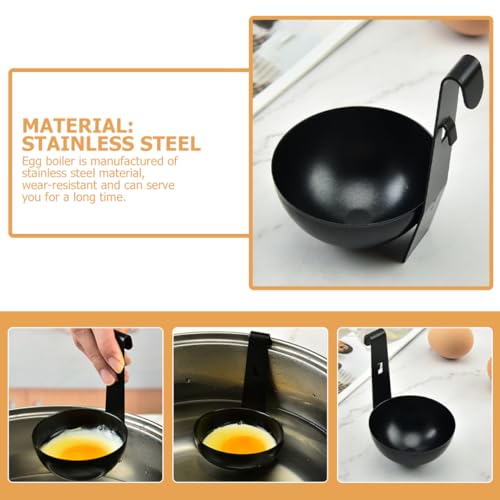 GRIRIW 3pcs Stainless Steel Egg Cooker Egg Poacher Egg Poaching Egg Shaper for Frying Pan Breakfast Griddle Egg Holder for Boiled Eggs Egg Maker Machine Egg Boiler for Eggs Egg Cup Black