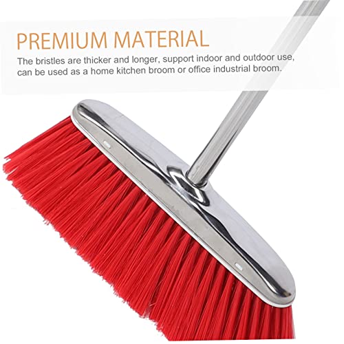 FOYTOKI Long Handle Cleaning Broom Floor Broom Kitchen Brooms for Sweeping Indoor Escobas para Barrer Piso Ground Sweeper Office Broom Cleaning Btush Home Cleaning Broom Flooring Red Nylon