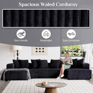 ONEMMLION 131" Modular Sectional Couch, Luxury Couches for Living Room, Comfy Corduroy Couch Sectional Sofa with Double Chaise Lounge, Free Combination Sleeper Sofa with Memory Foam, Black