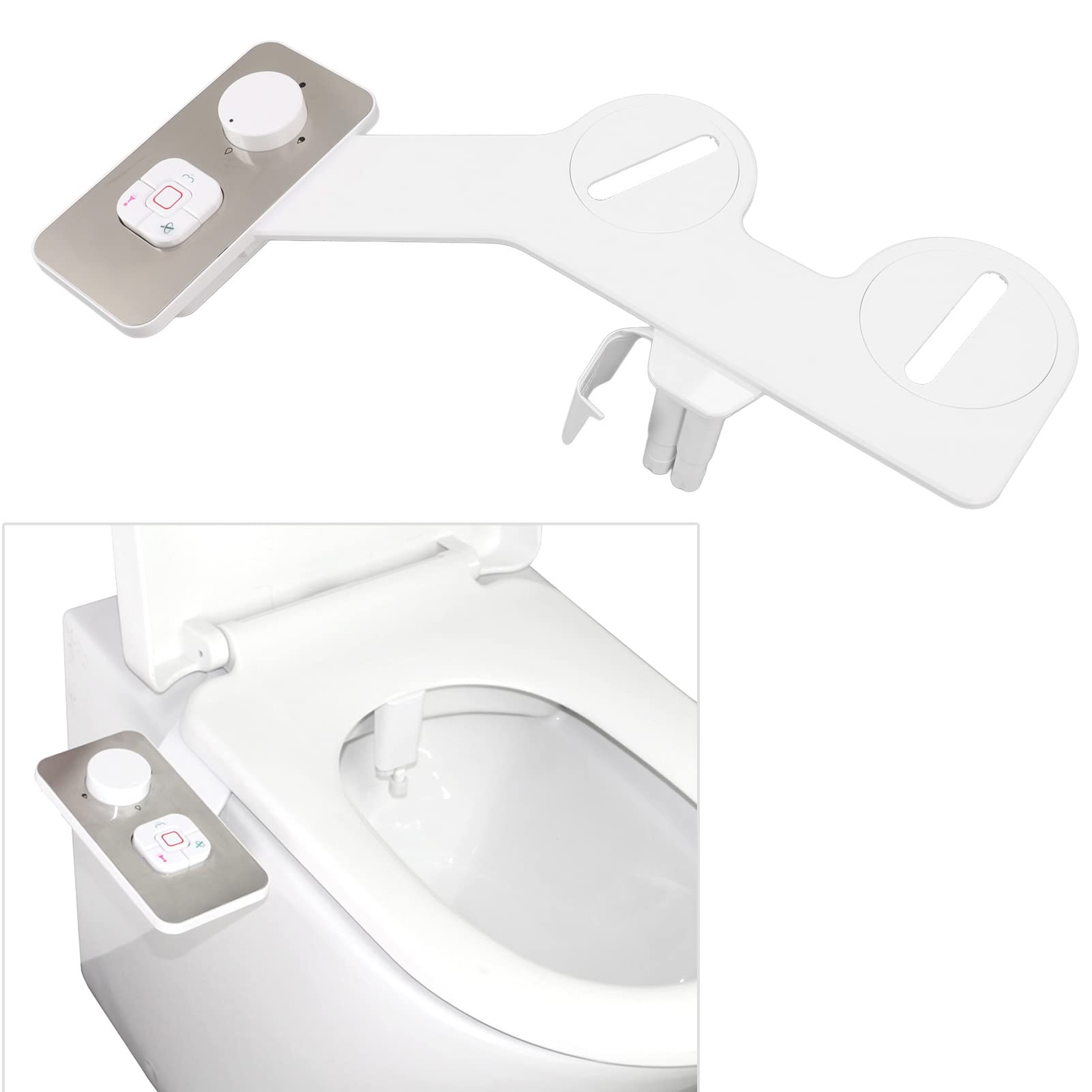 Slim Bidet Toilet Seat Attachment, Non Electric Dual Nozzle, Self, Feminine, Soft Water Spray, Easy Installation, ABS Material, Complete Accessory Kit