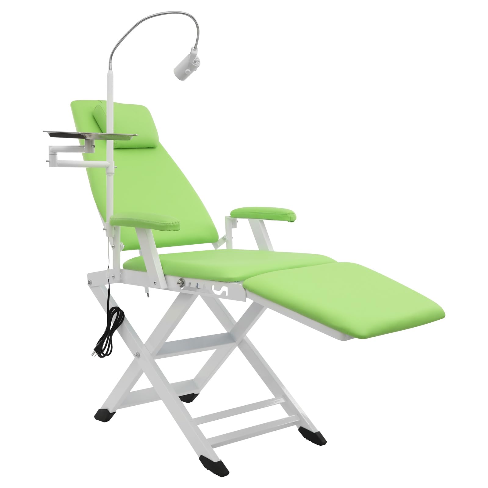 KUMOYOU Portable & Foldable Mobile Den tal Patient Chair, Folding Freestanding Den tal Bed with 360° Rotating LED Light and Tray, Ideal for Clinics and Hospitals