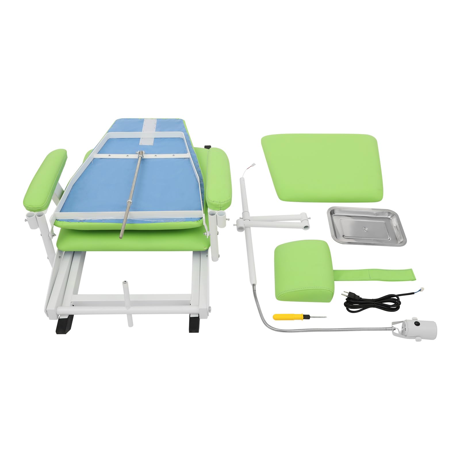 KUMOYOU Portable & Foldable Mobile Den tal Patient Chair, Folding Freestanding Den tal Bed with 360° Rotating LED Light and Tray, Ideal for Clinics and Hospitals