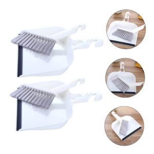 2 Sets Cleaning Brush Pans with Brush Small Sweeping Broom Tabletop Fireplace Straw Soft Broom Mini Pan Living Room Mini Brush Cleaning Broom Shovel Brush Combination Plastic White Outanaya