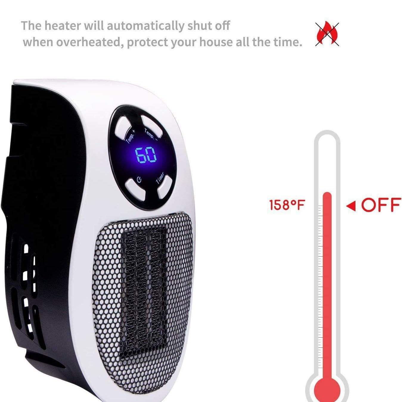 Ozzie Heater, Ozzi Heat, Space Portable Mini Heater, Small Heater Mini Top Heat Plug in Wall Heater, Indoor Electric Space Heater (1pc* With Remote Control)