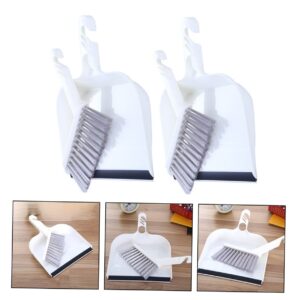 2 Sets Cleaning Brush Pans with Brush Small Sweeping Broom Tabletop Fireplace Straw Soft Broom Mini Pan Living Room Mini Brush Cleaning Broom Shovel Brush Combination Plastic White Outanaya