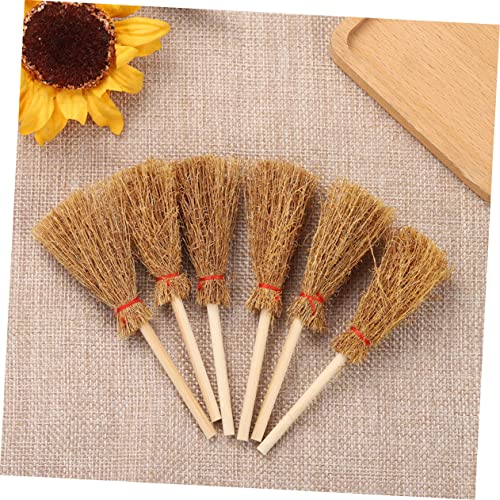 KICHOUSE 18pcs Mini Broom Straw Broom Halloween Small Broom Halloween Witch Broom Mini Broom Hangings Brooms Toy Wizard Flying Broom Decor Toys Mini Wooden Broom Pine Wood Khaki