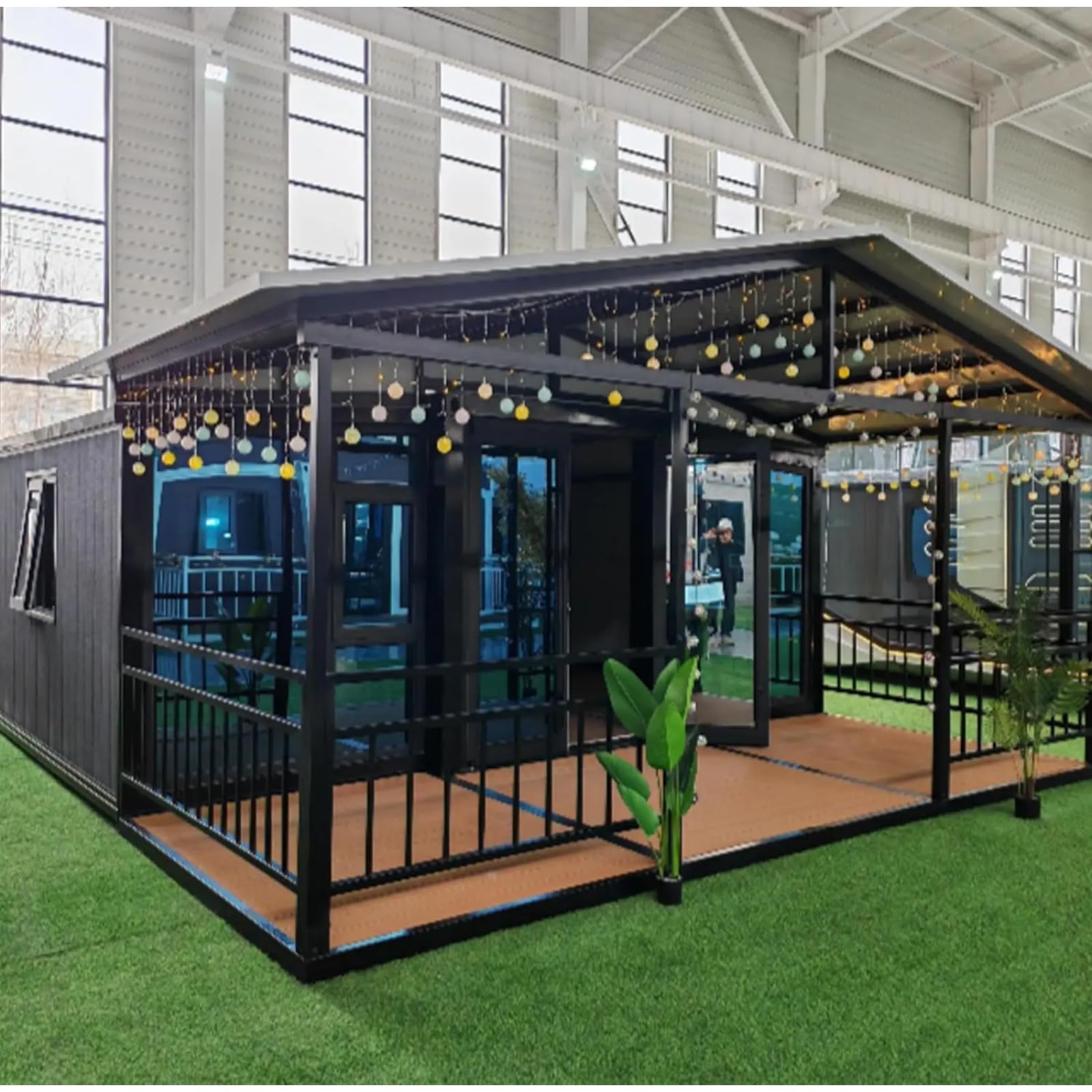 Portable Prefabricated Tiny House 20X20ft, Mobile Expandable House, Outdoor Storage, Modern Study Steel Storage House Garden Houses，Customizable Room, Kitchen, Bathroom and Balcony