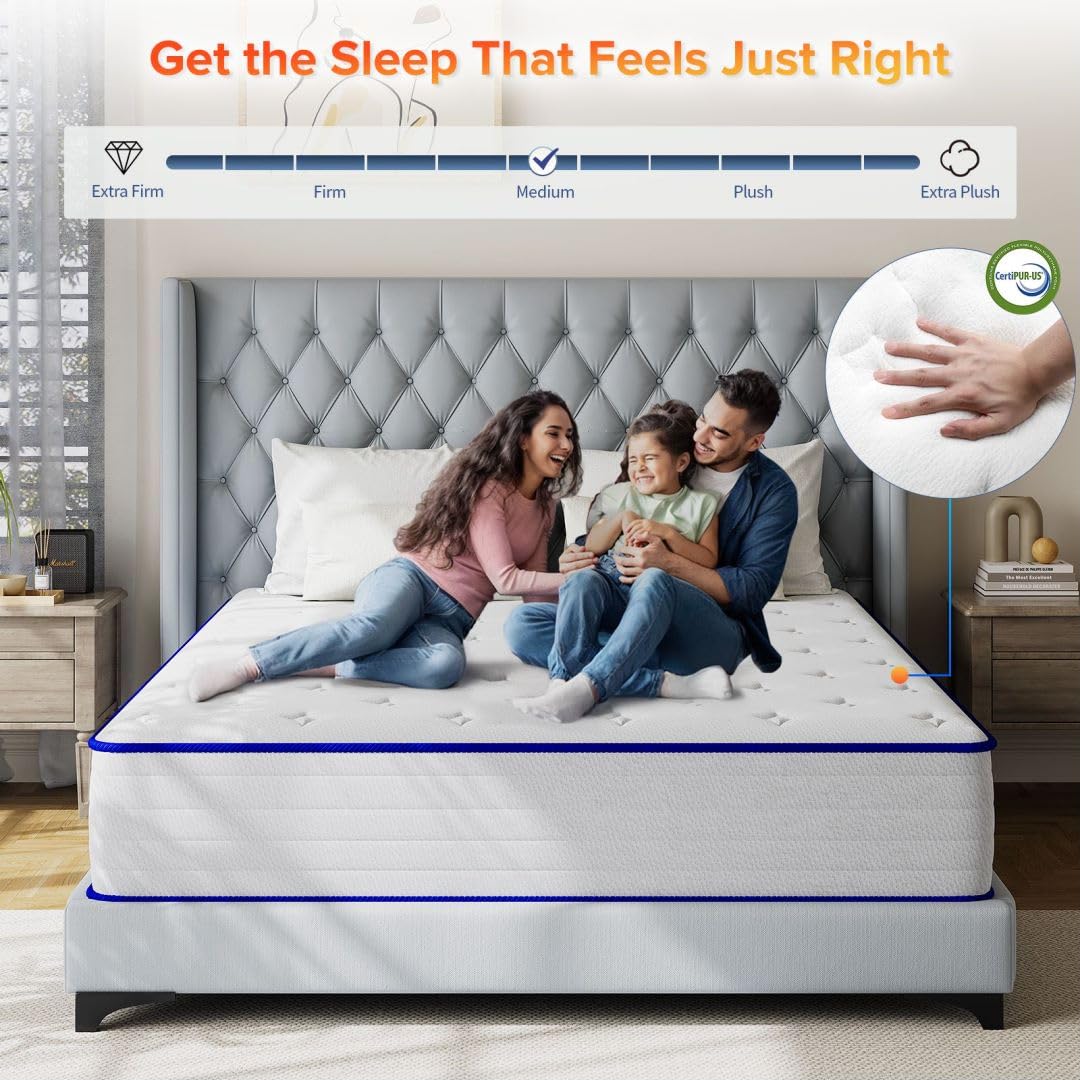 Erubry Queen Mattress, 12 Inch Medium Firm Hybrid Queen Mattress with Individual Pocketed Springs& Gel Memory Foam, Enhanced Edge Support, Motion Isolation, Queen Mattress in a Box