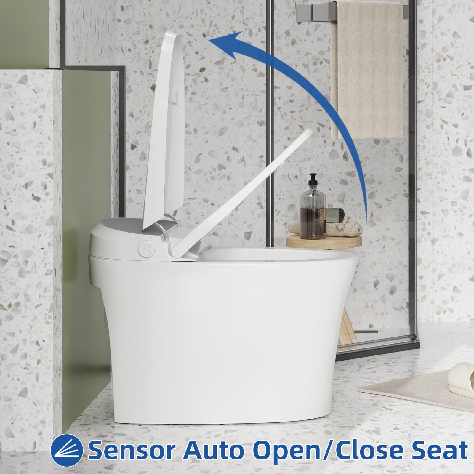 Senfot Smart Toilet with Bidet Seats, Automatic Flip and Slow Close Lid, Foot Sensor, Automatic Flush When Standing Up, Heated Seat and Night Light, Remote Control Operation, WZ2801U-3, White