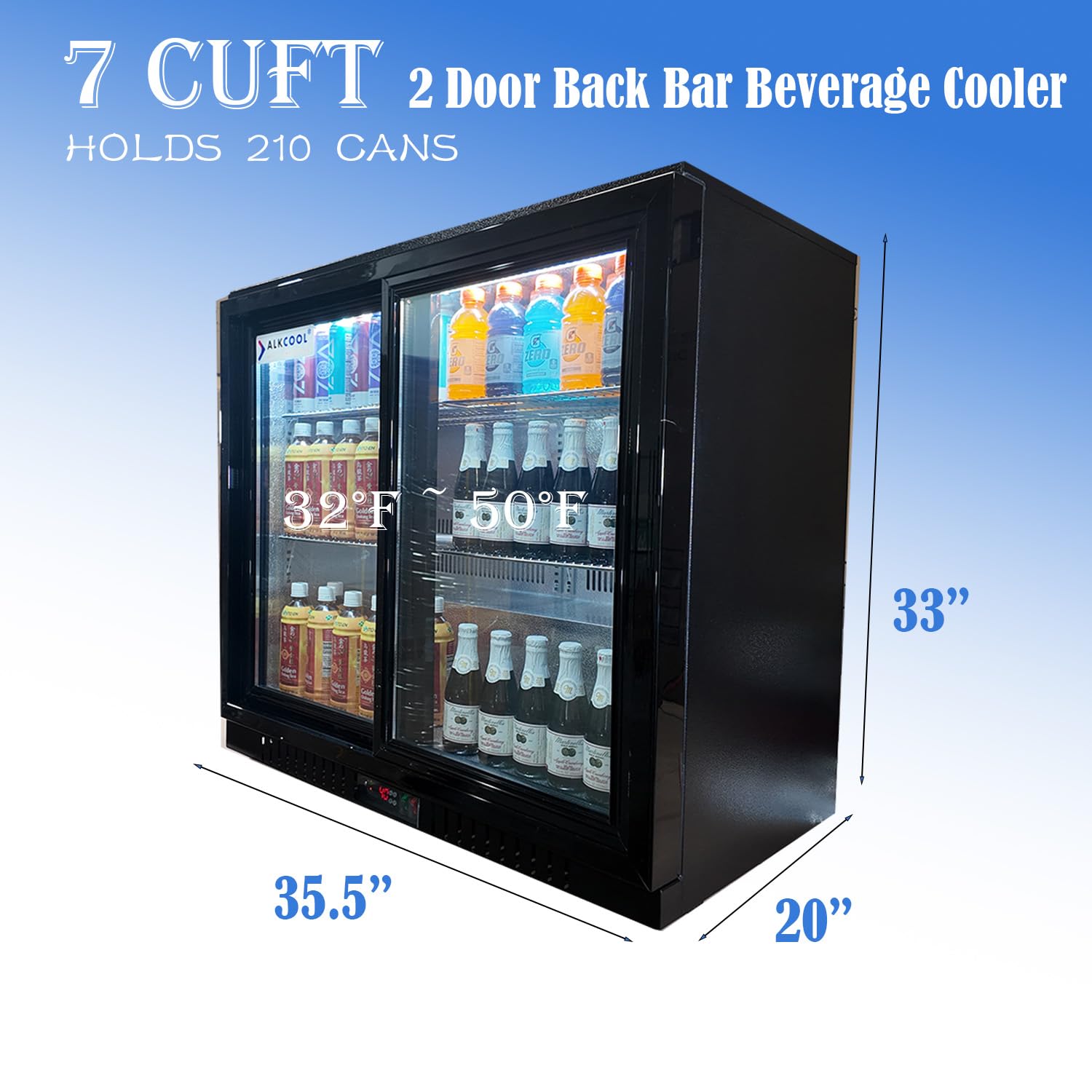 NAFCOOL Back Bar Cooler Fridge,7 Cu Ft Compact Commercial Beer Refrigerator Beverage Undercounter Refrigerator, Display Fridge with LED Light Adjustable Shelves,ETL and NSF Approval,Sliding Door