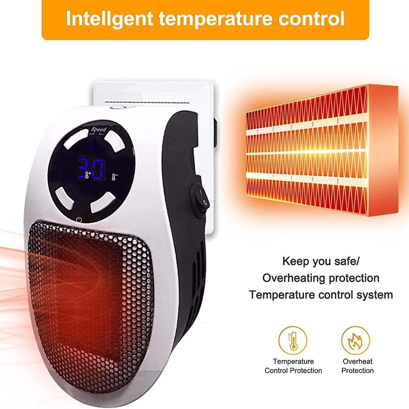 Ozzie Heater, Ozzi Heat, Space Portable Mini Heater, Small Heater Mini Top Heat Plug in Wall Heater, Indoor Electric Space Heater (1pc* With Remote Control)