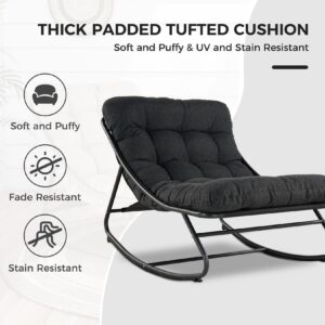 Grand patio Rocking Chair with Foot Stool, Metal Rocking Chair with Cushion and Foot Rest, Comfy Lounge Rocking Chair Outdoor Indoor, Great for Living Room Porch Patio, Dark Gray