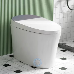 senfot smart toilet with bidet seats, automatic flip and slow close lid, foot sensor, automatic flush when standing up, heated seat and night light, remote control operation, wz2801u-3, white