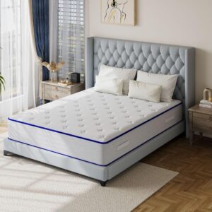 erubry king size mattress, 10 inch medium firm hybrid mattress with individual pocketed springs and gel memory foam, enhance edge support, motion isolation, king mattress in a box