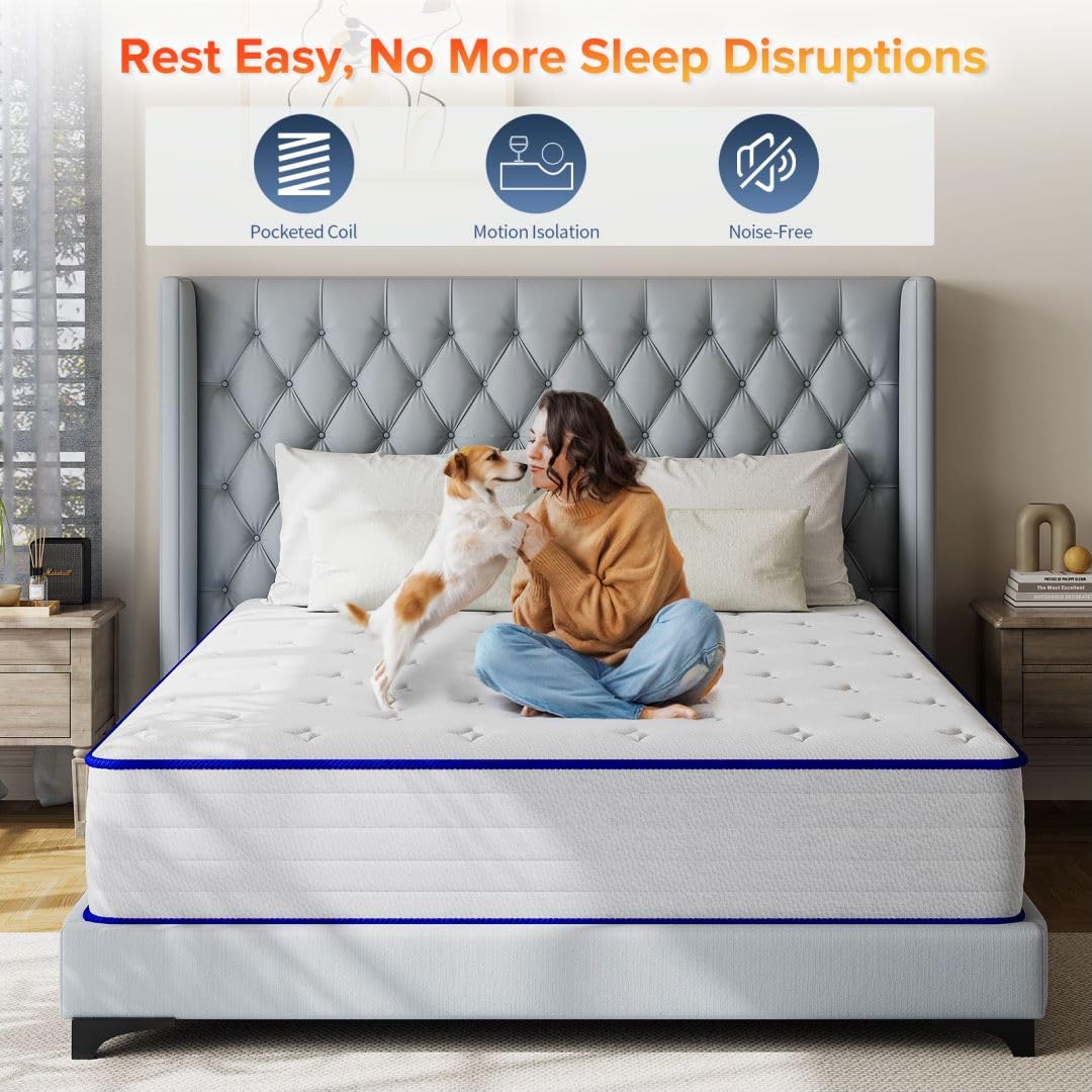 Erubry Queen Mattress, 12 Inch Medium Firm Hybrid Queen Mattress with Individual Pocketed Springs& Gel Memory Foam, Enhanced Edge Support, Motion Isolation, Queen Mattress in a Box