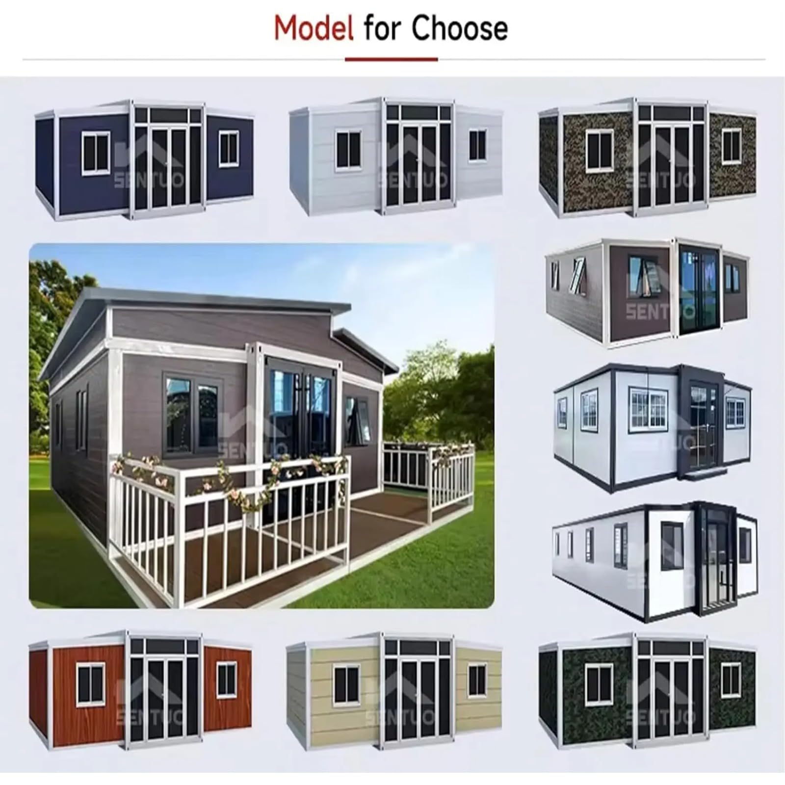 Portable Prefabricated Tiny House 20X20ft, Mobile Expandable House, Outdoor Storage, Modern Study Steel Storage House Garden Houses，Customizable Room, Kitchen, Bathroom and Balcony