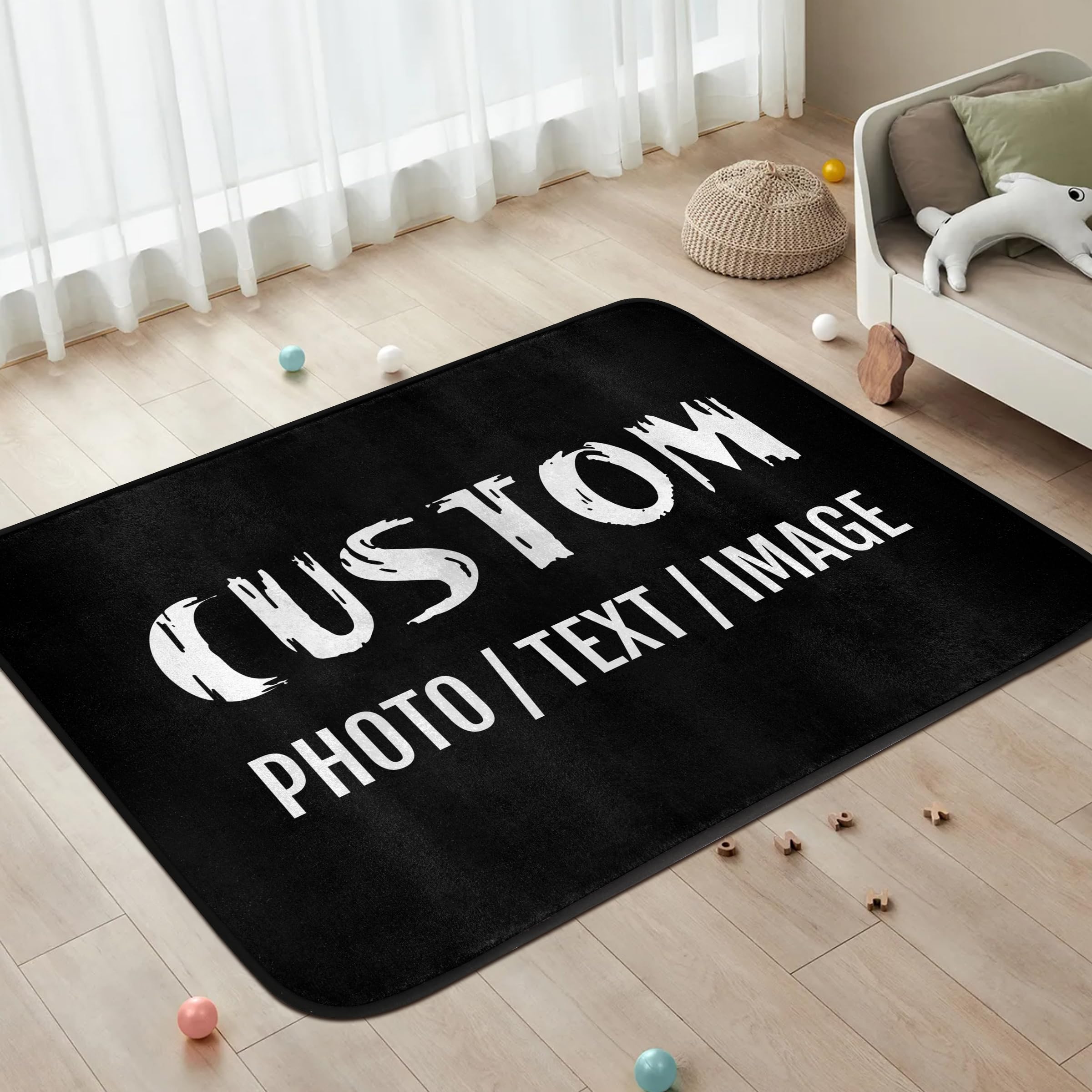 lenanasu Custom Rug Personalized Area Carpet with Logo Image Text Photo, Non-Slip Machine Washable Decorative Low Pile Indoor Mat for Bedroom, Living Room, Kids Room, Entry (31 x 20 in)