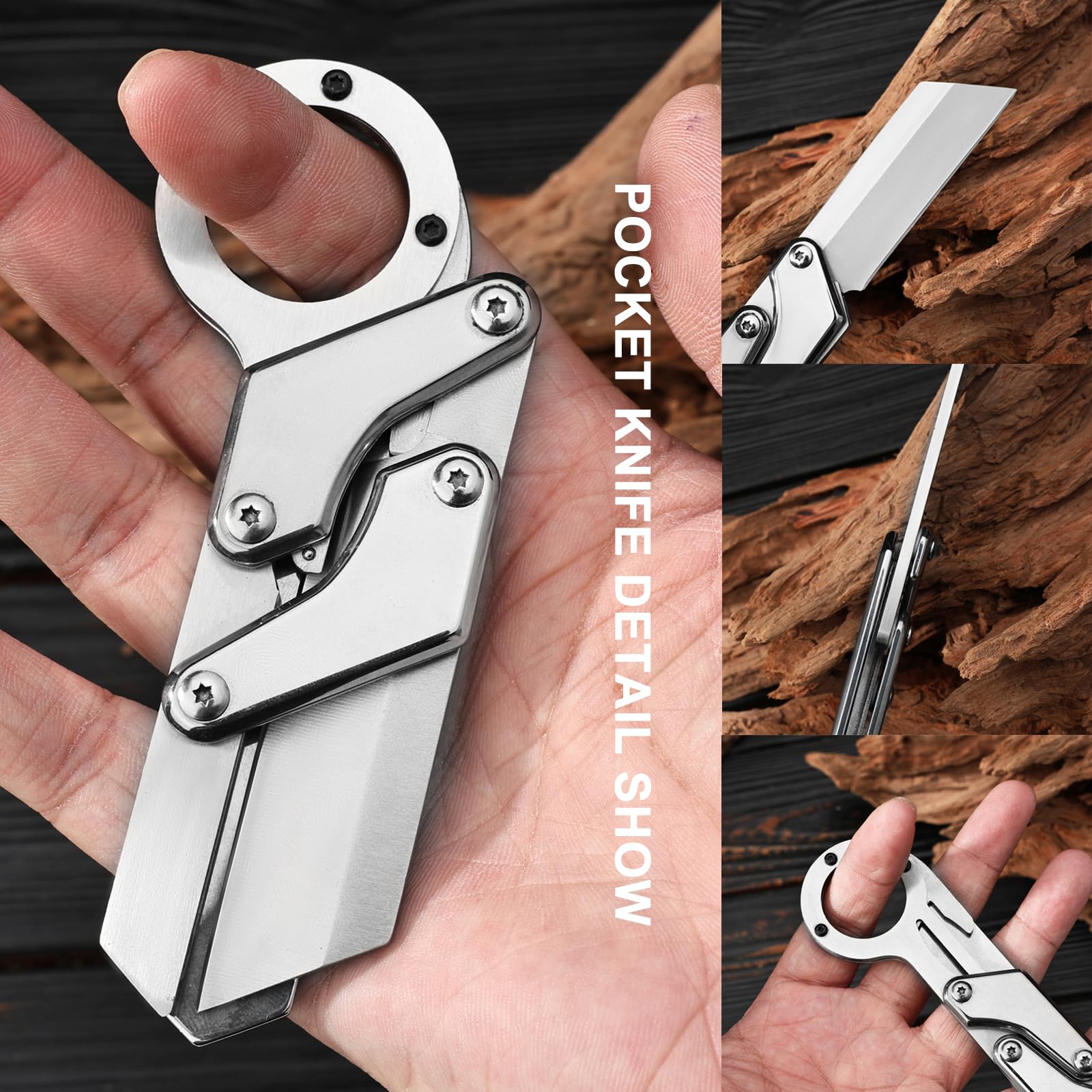 Unique Folding Pocket Knife, Stainless Steel 7 inch Survival Tactical Knife, Rescue EDC Hand Tools with Pocket Clip, Knife for Men