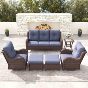 outdoor furniture set, 6 pieces rattan wicker swivel chair coversation set with ottomans