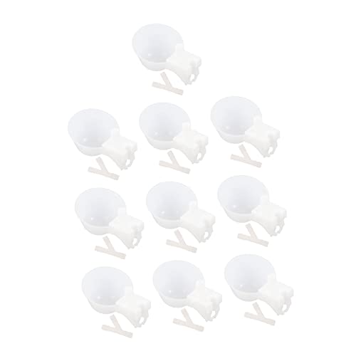 FONDOTIN 10 Sets Pigeon Drinker Poultry Waterer Food Serving Tray Bird Cage Chicken Drinking Tool Clear Drinking Glasses Pet Drinking Holder Bird Supplies Water Birdfeeder White Plastic