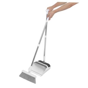 COOLHIYA 1 Set Cleaning Artifact Standing Broom and Dustpan Outdoor Broom Mini Dustpan and Brush Small Broom and Dustpan Dust Pan and Broom Stand up Dustpan Hand Broom and Dustpan White Pp