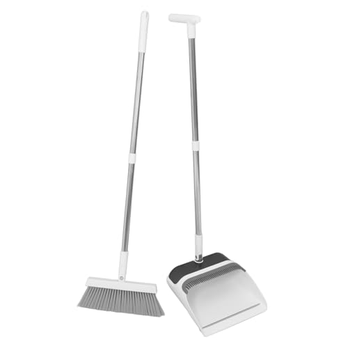 COOLHIYA 1 Set Cleaning Artifact Standing Broom and Dustpan Outdoor Broom Mini Dustpan and Brush Small Broom and Dustpan Dust Pan and Broom Stand up Dustpan Hand Broom and Dustpan White Pp