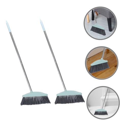 BUTIFULSIC 2pcs Stainless Steel Broom Market Broom Outdoor Brooms Portable Dust Broom Upright Broom Sweeper Broom Household Broom Long Handled Broom Large Broom Lobby Broom Blue Plastic