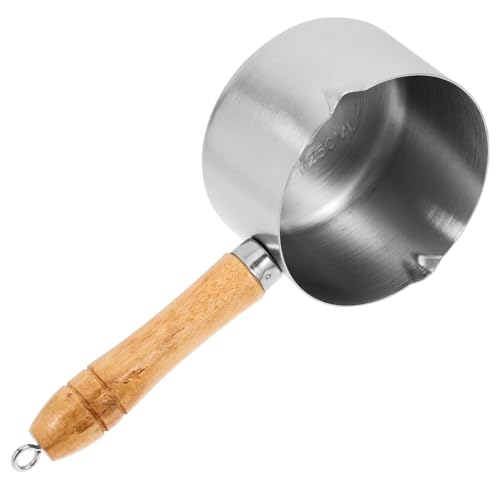 GRIRIW Stainless Steel Pancake Pan Milk Pan Small Saucepan Chocolate Melting Pot Warmer Butter Non Soup Wamer Pan Oil Boil Pan Small Egg Frying Pan Coffee Pot Chocolate Boiler Pot Wooden