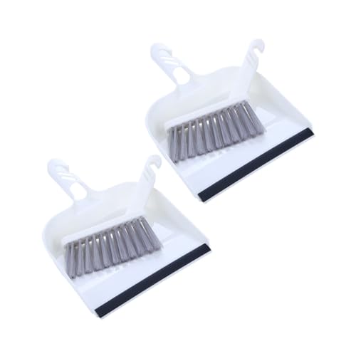 OHPHCALL 2 Sets Cleaning Brush Computer Broom Pet Broom Dust Pans with Brush Broom Small Sweeping Broom Toy Broom Mini Broom Desktop Dustpans Kid Broom Small Brush Plastic White