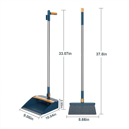 Upgrade Brooms and Dustpan Set, Self-Cleaning with Scraping Teeth and Scraper, Indoor & Outdoor Sweeping, Ideal for Dog Cats Home Use, Stand Up Brooms and Dustpan