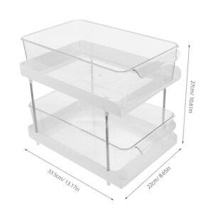 Garneck Sliding Rack Double-layer Storage Rack 2 Tier Bathroom Organizer Storage Stand Toiletries Organizer for Bathroom Shelves for Cabinets Desktop Storage Drawers Transparent The Pet